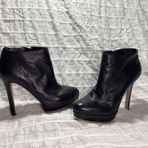 Vince Camuto Black Leather Platform Ankle Boots Stiletto Heel 8B/38
